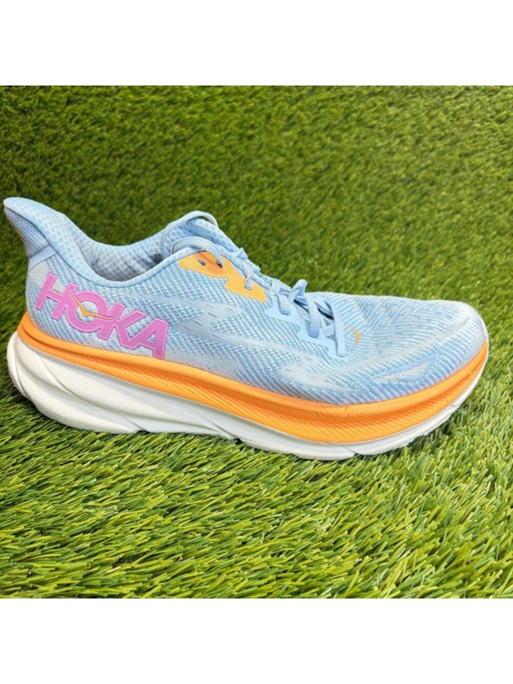Hoka One One Clifton 9 Womens Size 10 Blue Orange Pink Running Shoes Sneakers